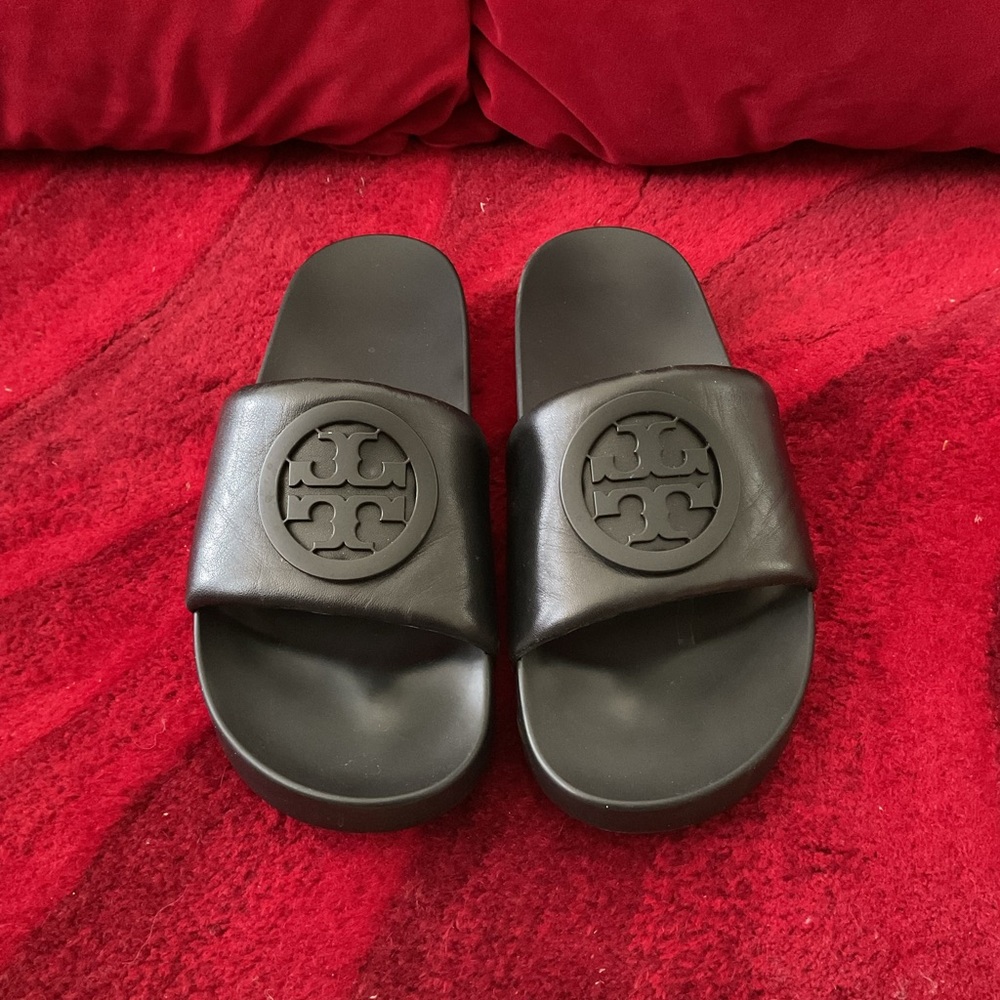 Tory Burch Black Leather Slides